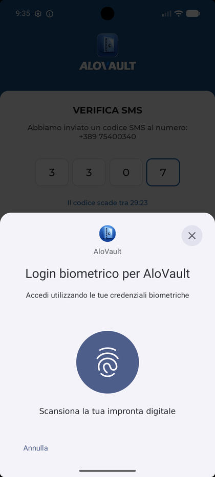 Biometric authentication in AloVault